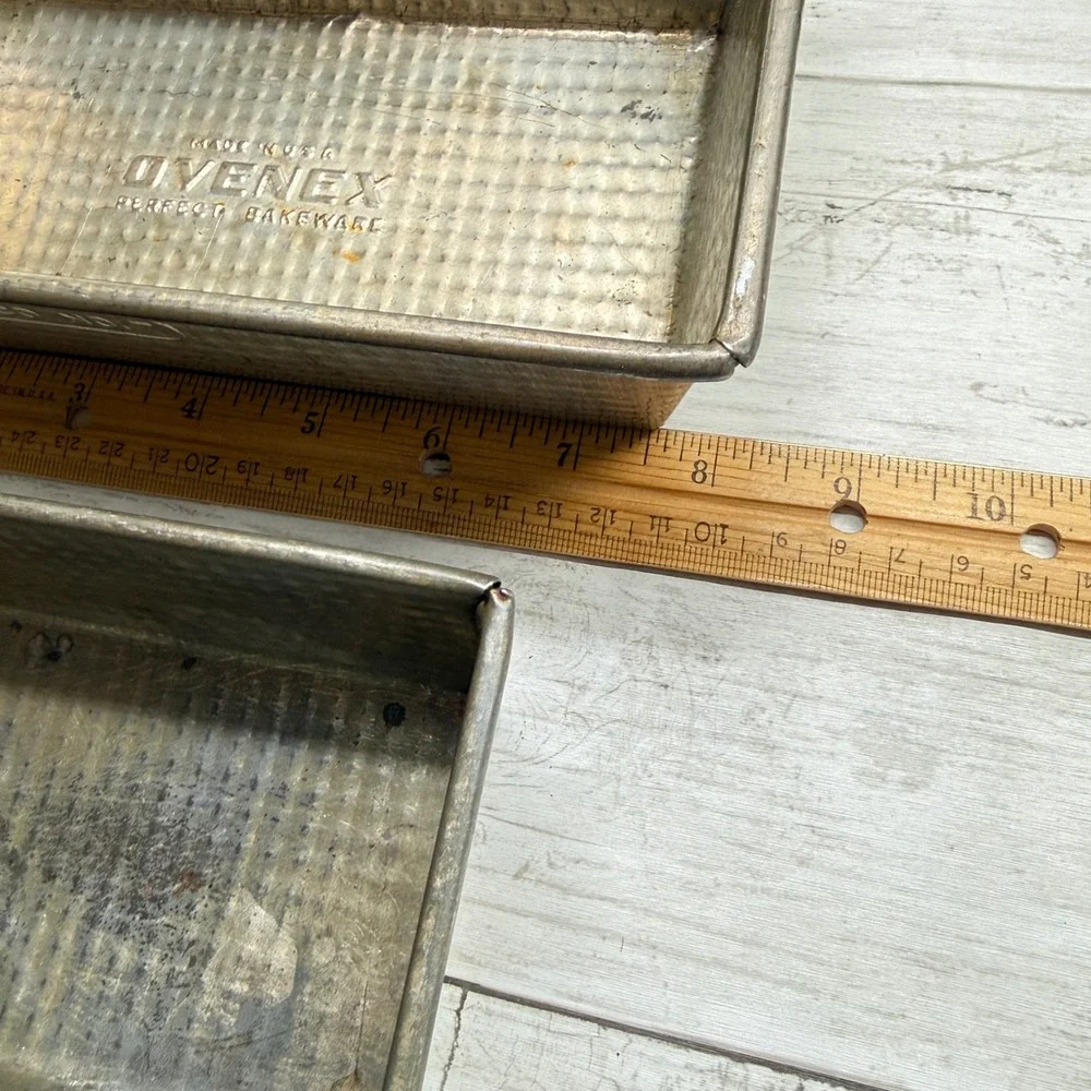 Vintage Ovenex Tin Loaf Pan Set 6pc Waffle Texture Ekco No 7 No 2 Silver Rust